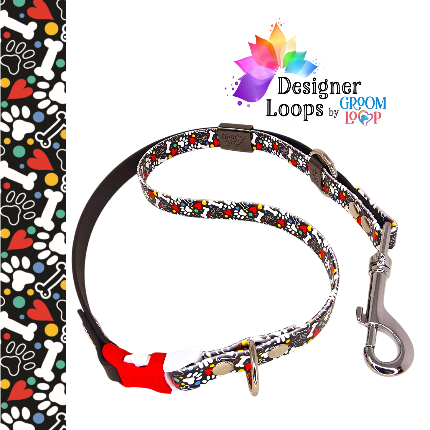 Party Hearts Paws n Bones BioThane® Grooming Loop